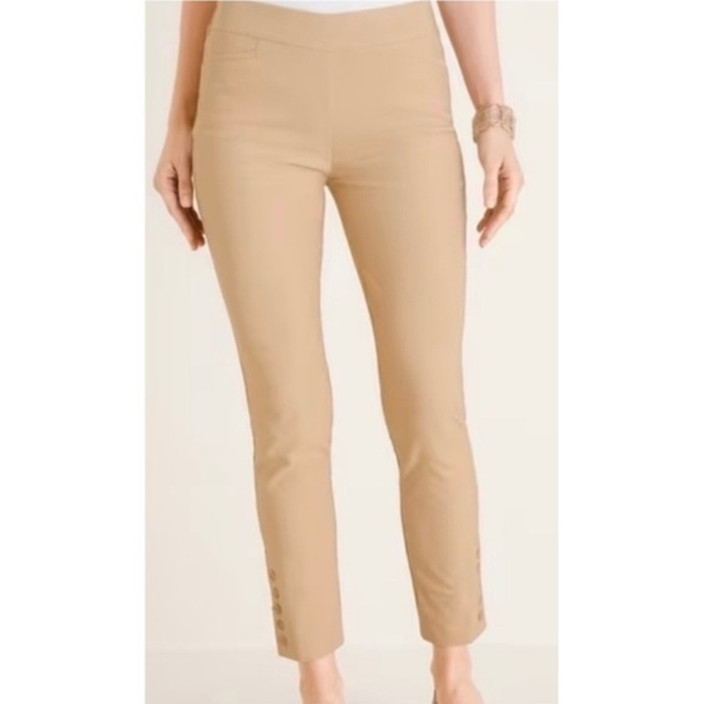 Chico's Size 0.5 (6) So Slimming Brigitte Button Hem Ankle Pants Tan Stretch